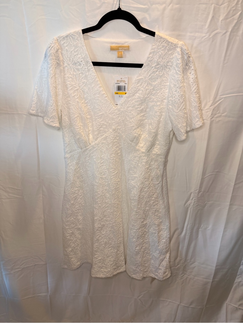 Michael Kors White V-Neck Textured Mini Dress